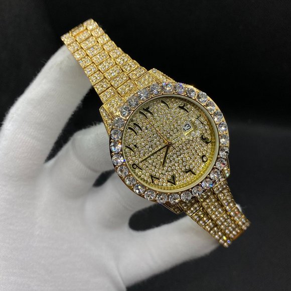 18K Gold Plated Iced Out Men\'s Luxury Watch